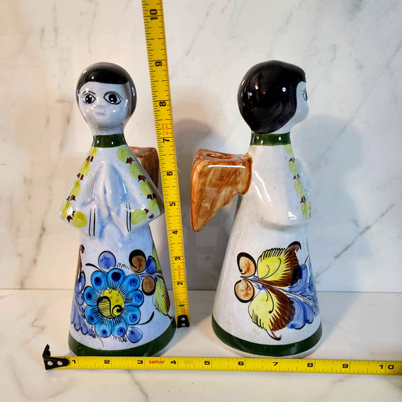 Set of 2 Vintage Tonala Ceramic Pottery Angel Candle Stick Holders Mexico 9" - Picture 10 of 10